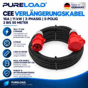 CEE Verlängerungskabel | 16A | 11kW | 3-Phasig | 5-Polig | 2–50 m