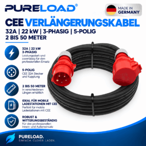 CEE Verlängerungskabel | 32A | 22kW | 3-Phasig | 5-Polig | 2–50 m
