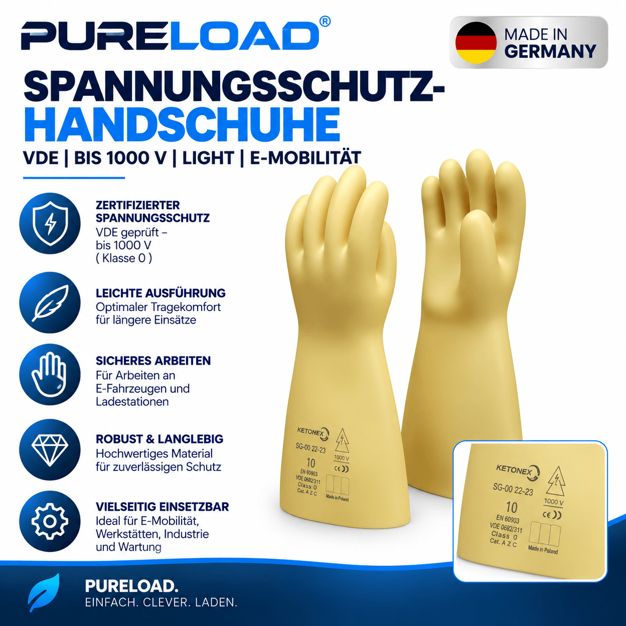 VDE Spannungsschutz-Handschuhe | Größe 6-12 | bis 1000 V | Light | E-Mobilität