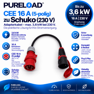CEE 16A 5Polig zu Schuko | Adapter | 16A 3,6kW