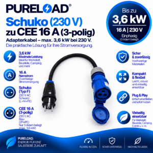 Schuko zu CEE 16A 3Polig | Adapter | 16A 3,6kW