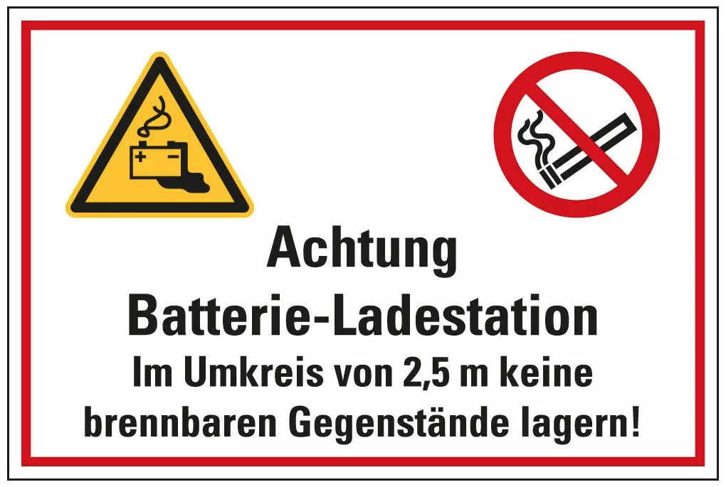 Hinweisschild | Achtung Batterie-Ladestation | 400 × 300mm | Innen & Außen – Bild 2
