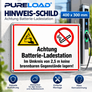 Hinweisschild | Achtung Batterie-Ladestation | 400 × 300mm | Innen & Außen