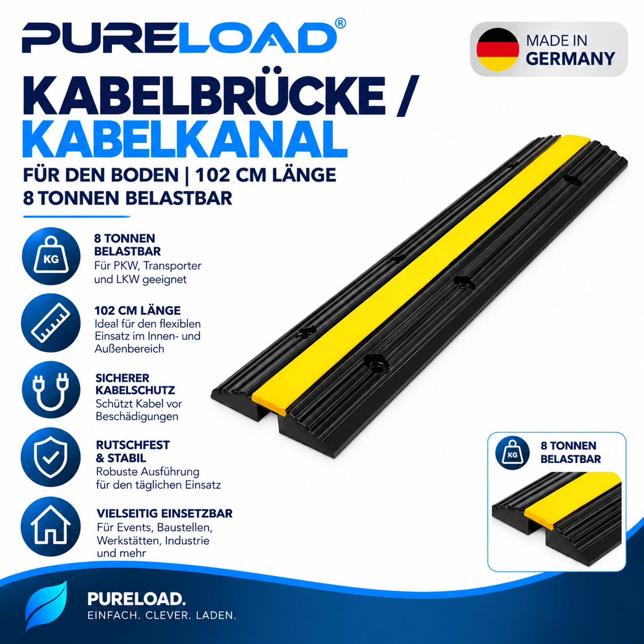 Kabelbrücke / Kabelkanal für den Boden | 102cm | bis 8 Tonnen belastbar