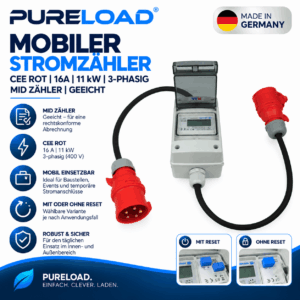 Mobiler Stromzähler | CEE | 16A | 11kW | 3-Phasig | MID | Mit/Ohne Reset