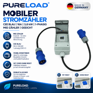 Mobiler Stromzähler | CEE | 16A | 3,6kW | 1-Phasig | MID | Mit/Ohne Reset