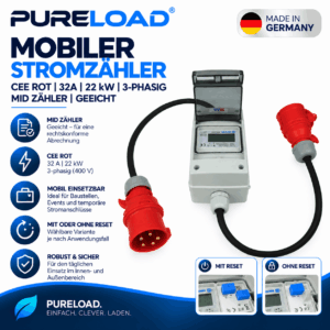 Mobiler Stromzähler | CEE | 32A | 22kW | 3-Phasig | MID | Mit/Ohne Reset