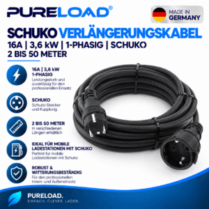 Schuko Verlängerungskabel | 16A | bis 3,6kW | 1-Phasig | 2–25 m