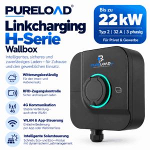 PURELOAD Smart | Wallbox | 22 kW | Typ 2 | WLAN, 4G, RFID & PV-Überschussladen