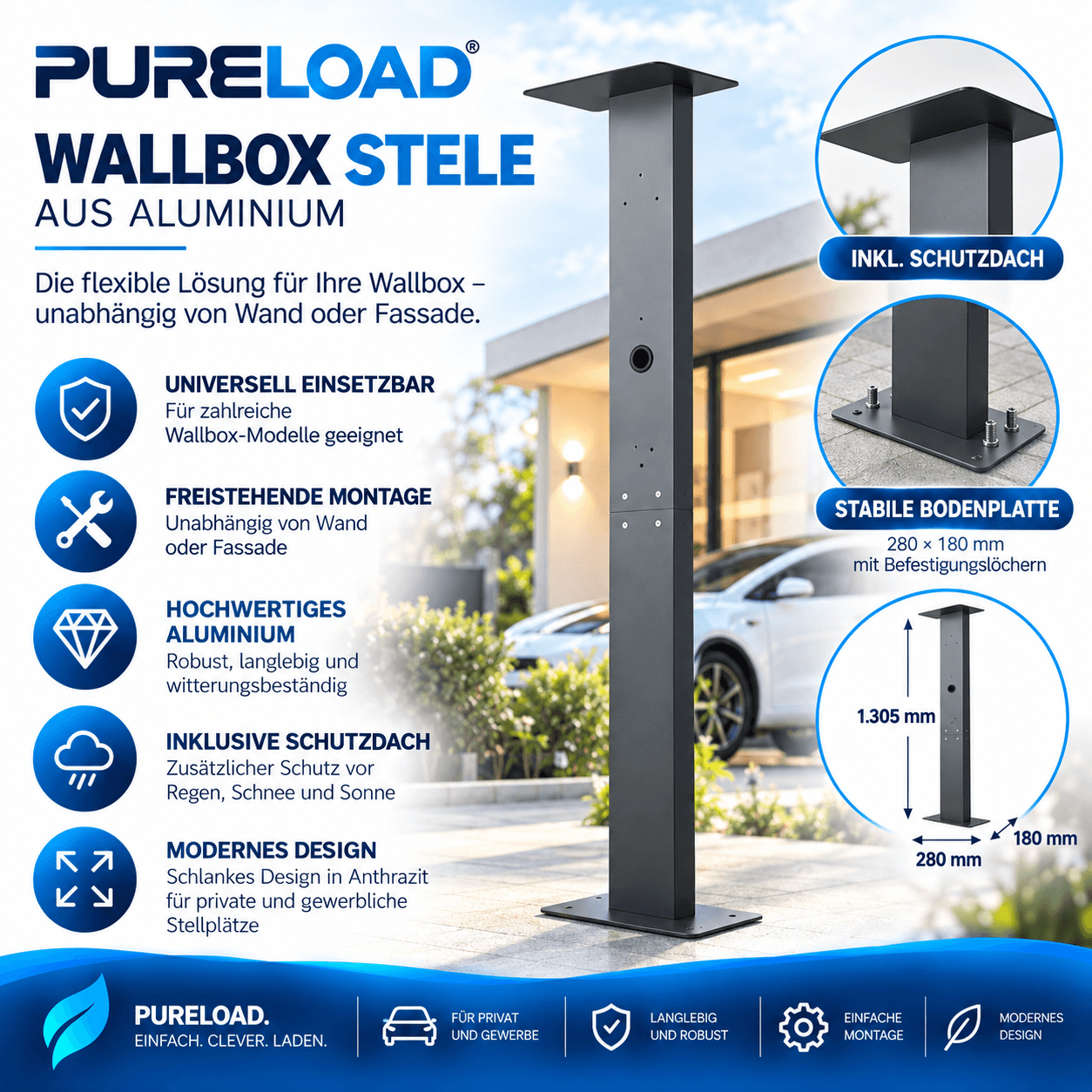 Standfuß | Stele | Ladesäule | Aluminium | Universell nutzbar | Anthrazit