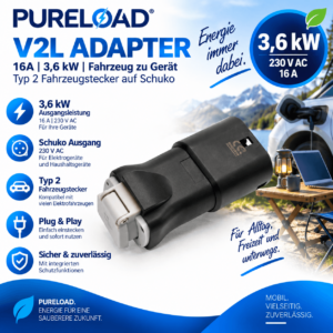 V2L Adapter | 16A 3,6kW | Schuko | Verschiedene Fahrzeughersteller