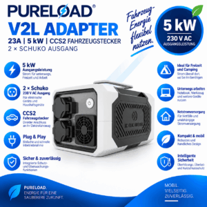 V2L Adapter | 23A 5kW | 2x Schuko | 2 Meter Kabel